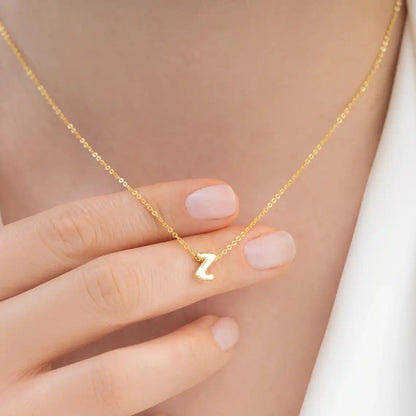 Gold PVD Stainless Steel Chain Copper Bubble Letter Initial Pendant Necklace / KN1024