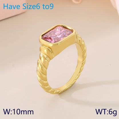 Gold Plated Stainless Steel Glass Gemstone Solitaire Ring / KR0011