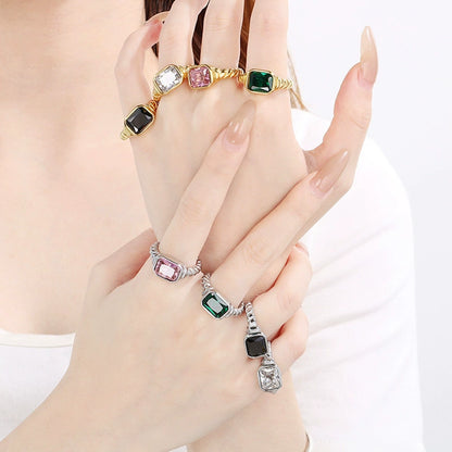 Gold Plated Stainless Steel Glass Gemstone Solitaire Ring / KR0011