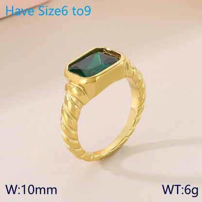 Gold Plated Stainless Steel Glass Gemstone Solitaire Ring / KR0011