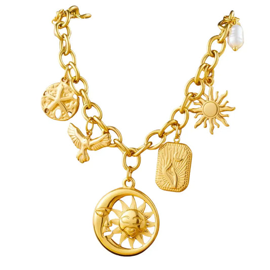 Gold Plated Stainless Steel Sunflower Charm Necklace / KN4011