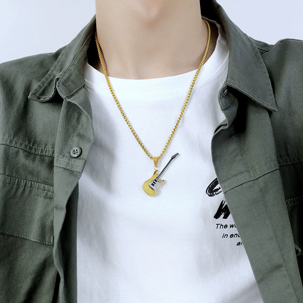 55cm Hip-hop Stainless Steel Guitar Pendant Necklace / KJ0186