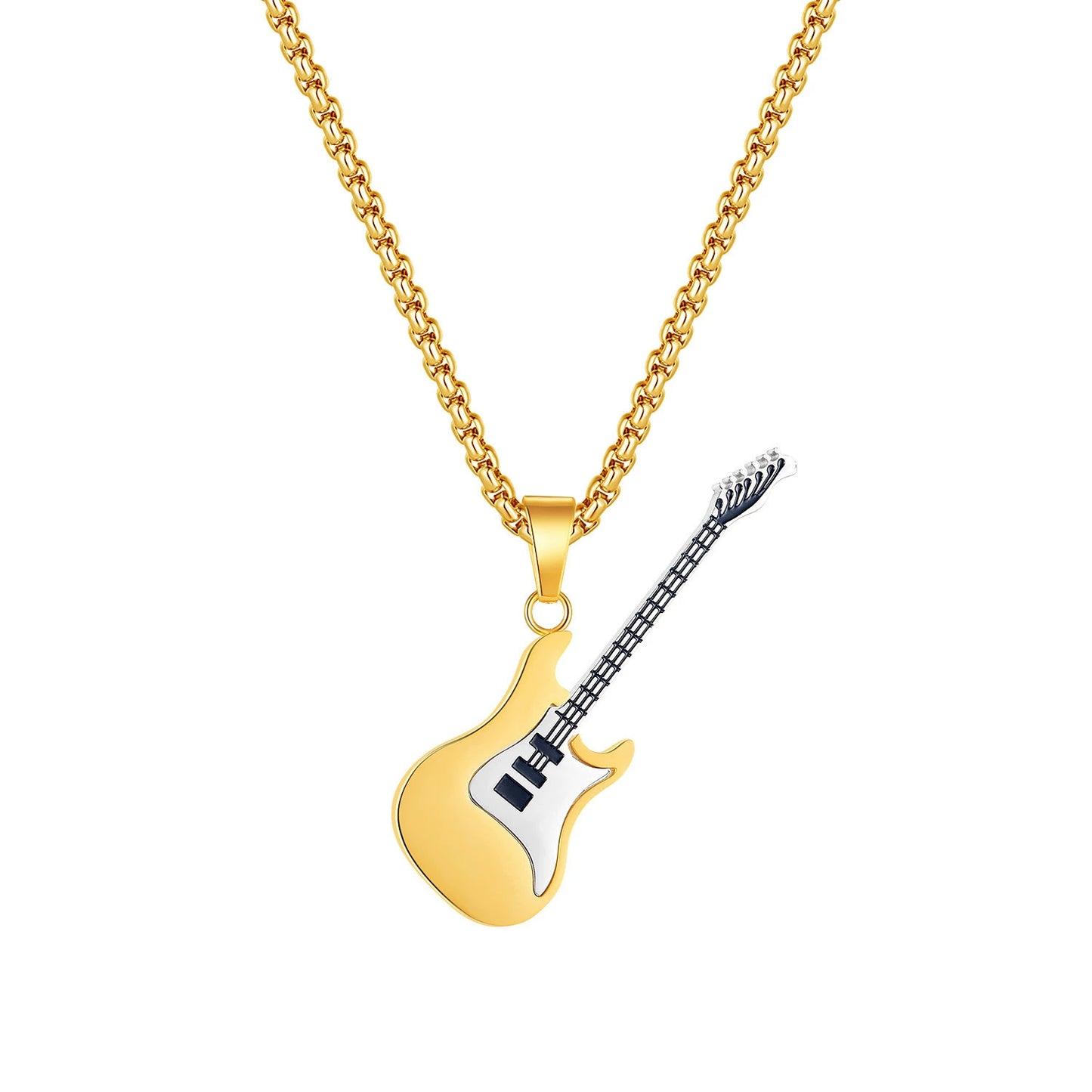 55cm Hip-hop Stainless Steel Guitar Pendant Necklace / KJ0186