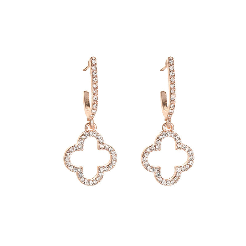 Hollow Flower Studded With Diamond Drop Earrings ( Pk of 2 Pairs ) / KJ2030