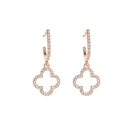 Hollow Flower Studded With Diamond Drop Earrings ( Pk of 2 Pairs ) / KJ2030