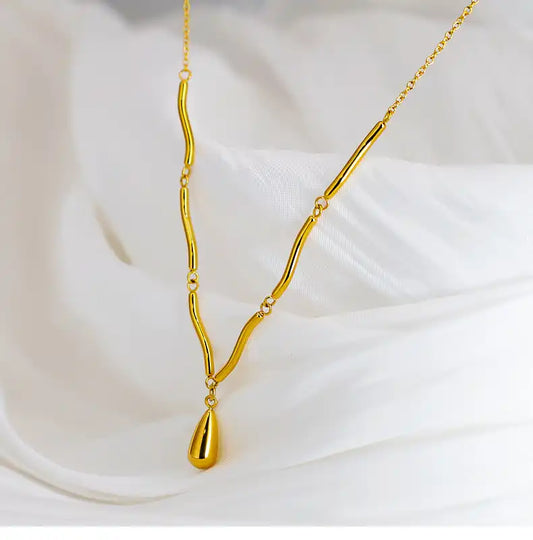 Irregular curved tube wave chain waterdrop pendant necklace / 25004041