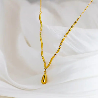 Irregular curved tube wave chain waterdrop pendant necklace / 25004041