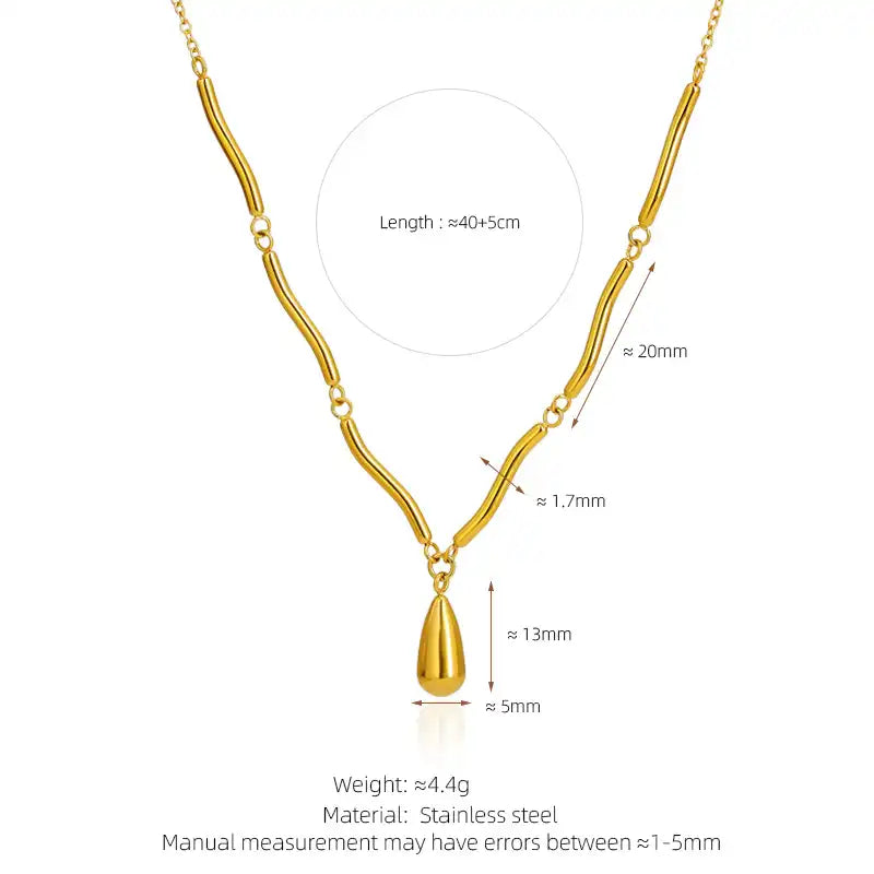 Irregular curved tube wave chain waterdrop pendant necklace / 25004041