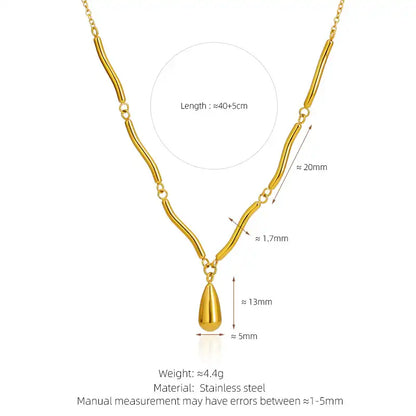 Irregular curved tube wave chain waterdrop pendant necklace / 25004041