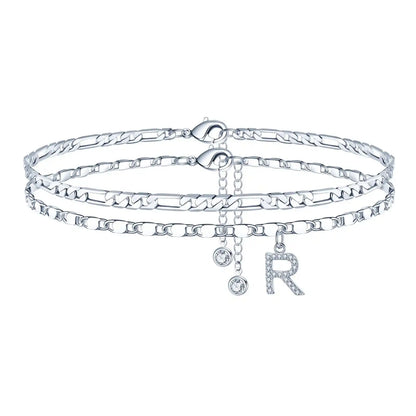 Layered Letter Ankle bracelet for Women Chain Initial Pendant Anklets / 25904001
