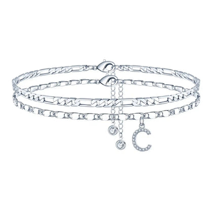 Layered Letter Ankle bracelet for Women Chain Initial Pendant Anklets / 25904001