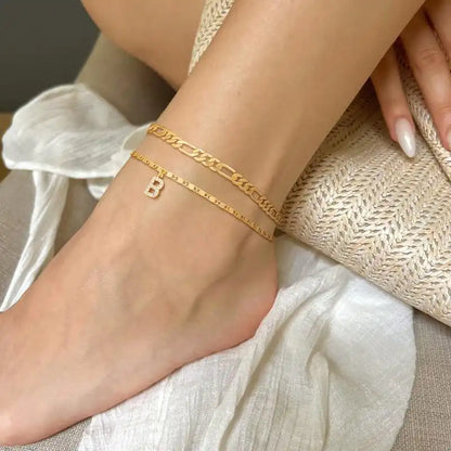 Layered Letter Ankle bracelet for Women Chain Initial Pendant Anklets / 25904001
