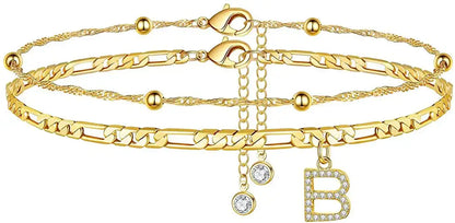 Layered Letter Ankle bracelet for Women Chain Initial Pendant Anklets / 25904001