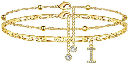 Layered Letter Ankle bracelet for Women Chain Initial Pendant Anklets / 25904001