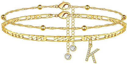 Layered Letter Ankle bracelet for Women Chain Initial Pendant Anklets / 25904001