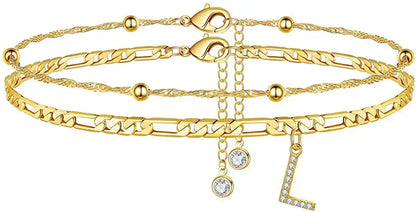 Layered Letter Ankle bracelet for Women Chain Initial Pendant Anklets / 25904001