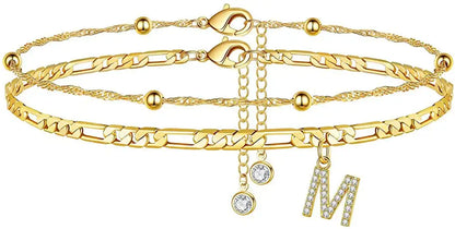 Layered Letter Ankle bracelet for Women Chain Initial Pendant Anklets / 25904001