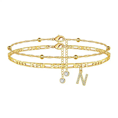 Layered Letter Ankle bracelet for Women Chain Initial Pendant Anklets / 25904001
