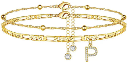 Layered Letter Ankle bracelet for Women Chain Initial Pendant Anklets / 25904001
