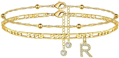 Layered Letter Ankle bracelet for Women Chain Initial Pendant Anklets / 25904001