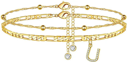 Layered Letter Ankle bracelet for Women Chain Initial Pendant Anklets / 25904001