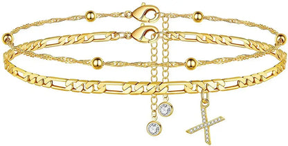 Layered Letter Ankle bracelet for Women Chain Initial Pendant Anklets / 25904001