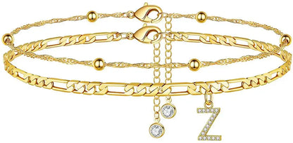 Layered Letter Ankle bracelet for Women Chain Initial Pendant Anklets / 25904001
