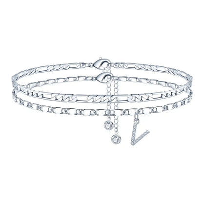 Layered Letter Ankle bracelet for Women Chain Initial Pendant Anklets / 25904001