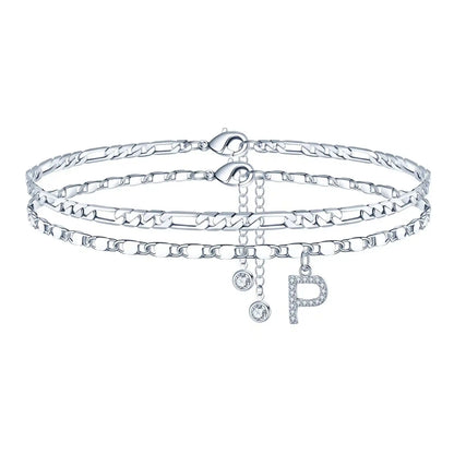 Layered Letter Ankle bracelet for Women Chain Initial Pendant Anklets / 25904001