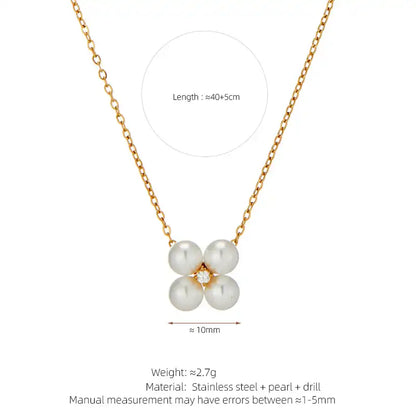 Light luxury diamond pearl four-leaf clover flower necklace and ring set / 25004024
