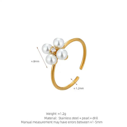 Light luxury diamond pearl four-leaf clover flower necklace and ring set / 25004024