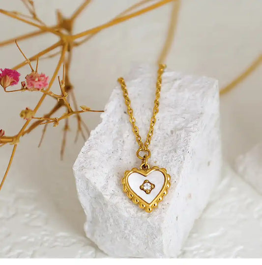 Lolita Vintage Lace Love Double-Sided Shell Rhinestone Pendant Necklace / 25004039