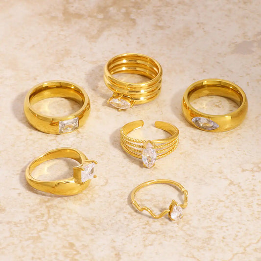 Minimalist stainless steel zircon ring / 25204003