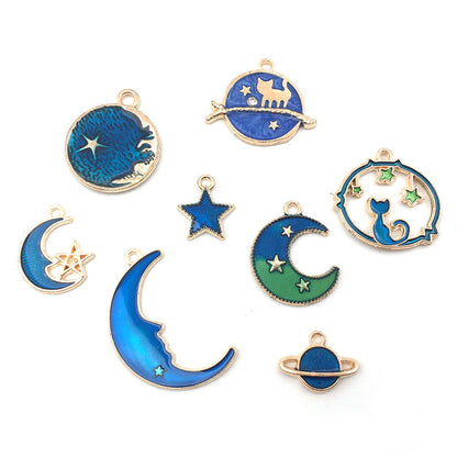 Various Color Moon Star Design Jewelry Making Alloy Pendants (pack of 8)