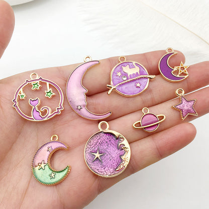 Various Color Moon Star Design Jewelry Making Alloy Pendants (pack of 8)