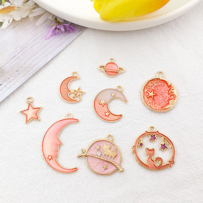 Various Color Moon Star Design Jewelry Making Alloy Pendants (pack of 8)