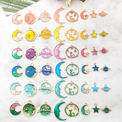 Various Color Moon Star Design Jewelry Making Alloy Pendants (pack of 8)