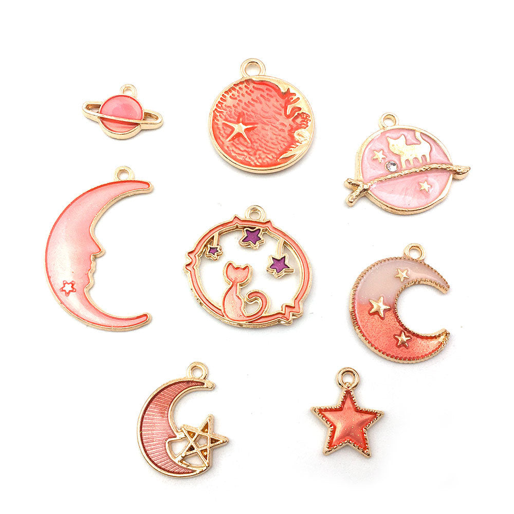 Various Color Moon Star Design Jewelry Making Alloy Pendants (pack of 8)