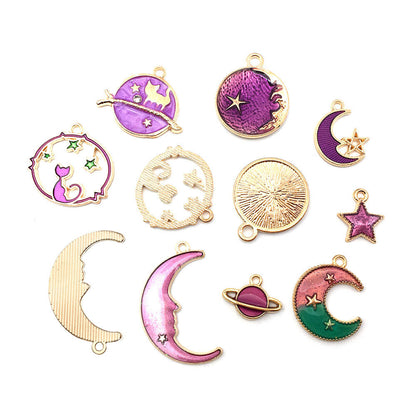 Various Color Moon Star Design Jewelry Making Alloy Pendants (pack of 8)