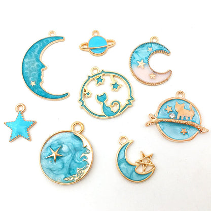 Various Color Moon Star Design Jewelry Making Alloy Pendants (pack of 8)