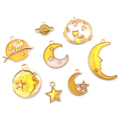 Various Color Moon Star Design Jewelry Making Alloy Pendants (pack of 8)