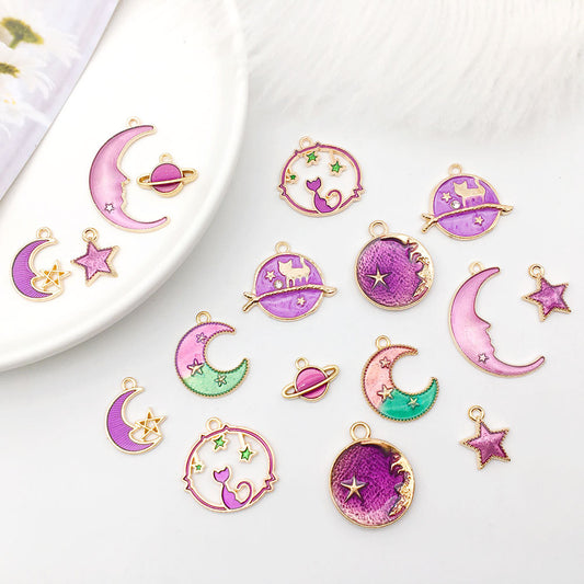 Various Color Moon Star Design Jewelry Making Alloy Pendants (pack of 8)