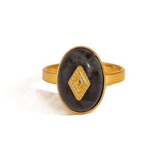 Multi-Color Vintage 18K Gold Stainless Steel Natural Stone Solitaire Rings / KJ4000