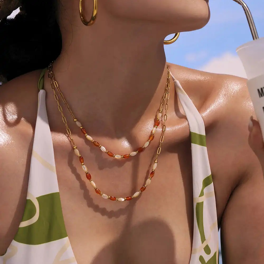 Nautral Stone Beaded Necklace / 25004002