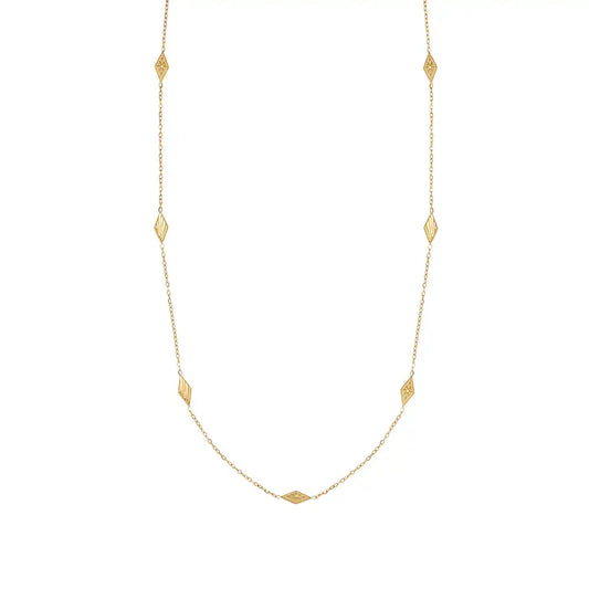 Nepalese-style handcrafted rhombus pendant Chain necklace / 25004005