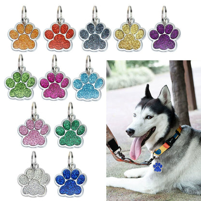 Alloy Shiny Engravable Paw Shape Cat Dog Tags With Keyring ( pk of 10 ) / KT1002