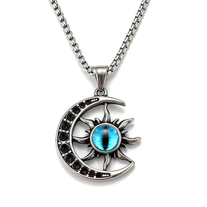 No.7 Stainless Steel Vintage Moon Evil Eye Pendant Necklace / KJ0195