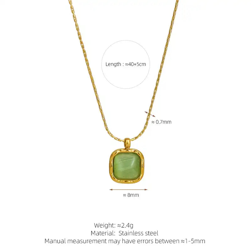 Stainless Steel Colorful Delicate Small Geometric Square Opal Necklace / 25004023