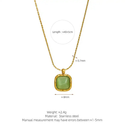 Stainless Steel Colorful Delicate Small Geometric Square Opal Necklace / 25004023