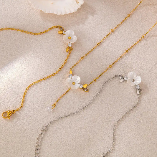 Stainless steel camellia design Lariat Pendant Necklace / 25003051